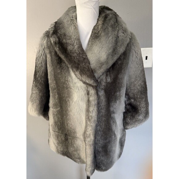 Calvin Klein Gray Faux Fur Coat Luxurious Short Bolero 3/4 Sleeve Womens XL - Picture 1 of 10